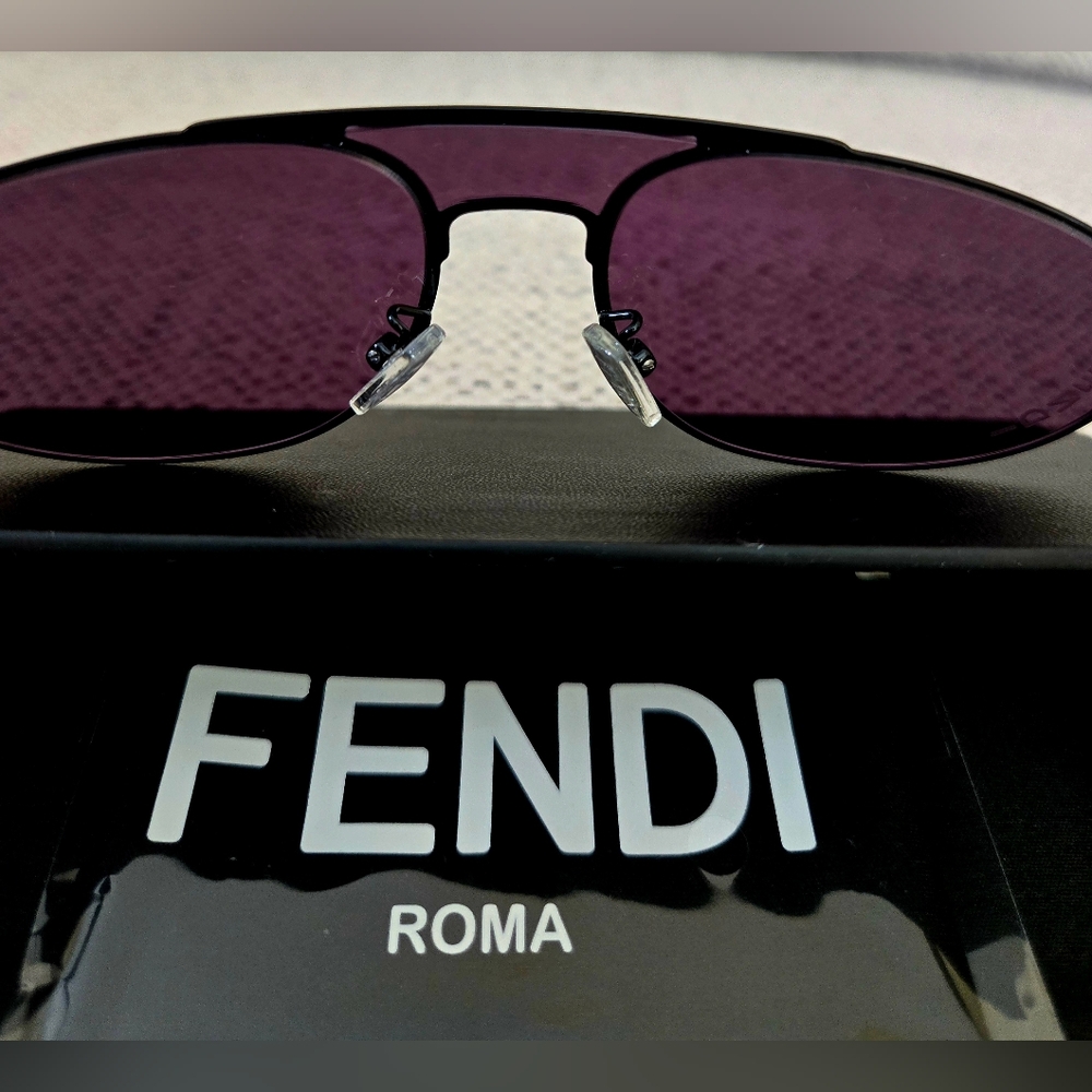 NWT FENDI Black Metal Sunglasses with Dark Oval Lenses - Picture 2 of 14